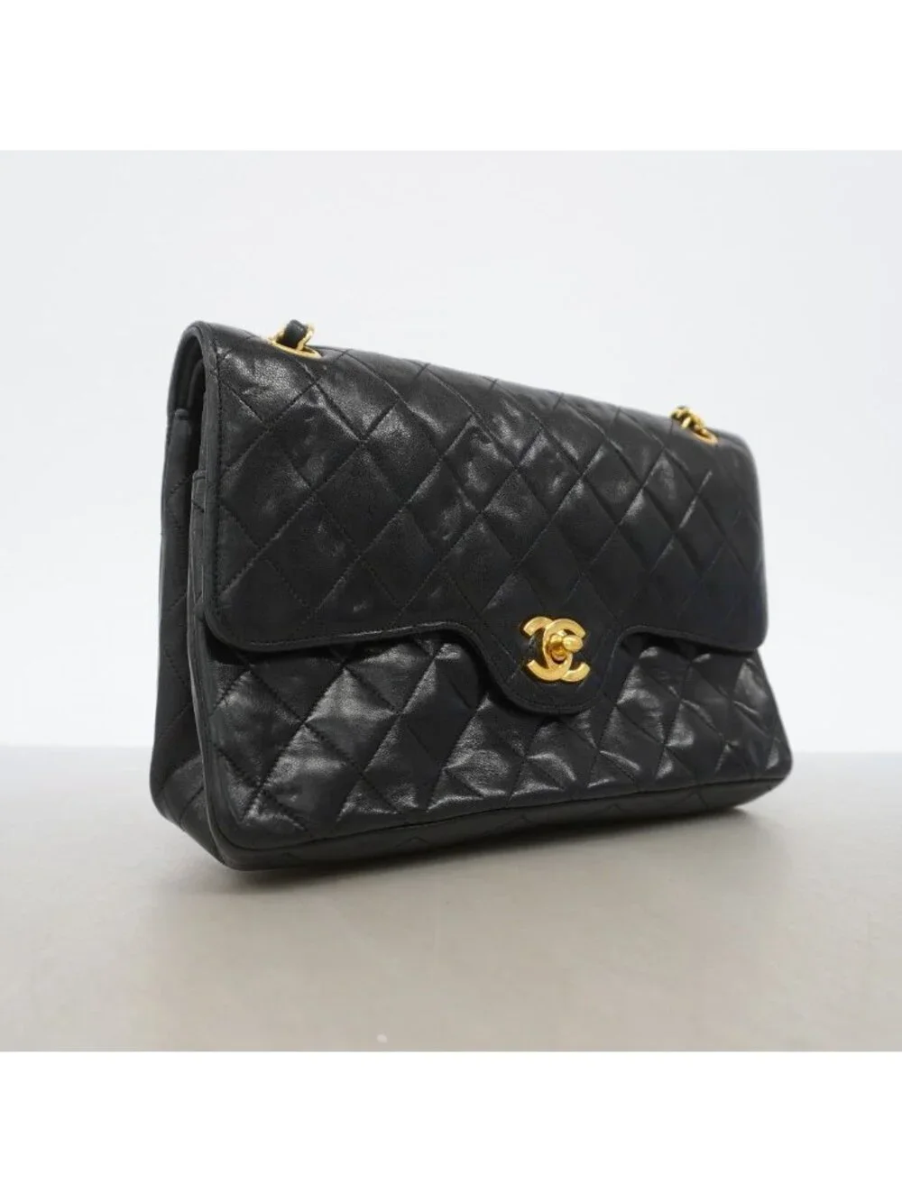 Chanel Shoulder Bag Quilted Lambskin Black Gold